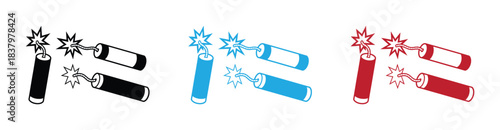 Dynamite with burning wick. Bomb, explosive symbol vector. Dynamite icon set with fuse and spark. Mine dynamite icon .   of mine dynamite vector icon for web design isolated on white background.