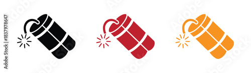 Dynamite with burning wick. Bomb, explosive symbol vector. Dynamite icon set with fuse and spark. Mine dynamite icon .   of mine dynamite vector icon for web design isolated on white background.