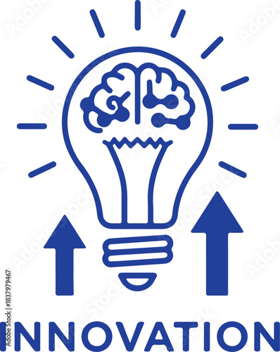 Modern blue outline light bulb icon representing innovation and ideas on a clean white background