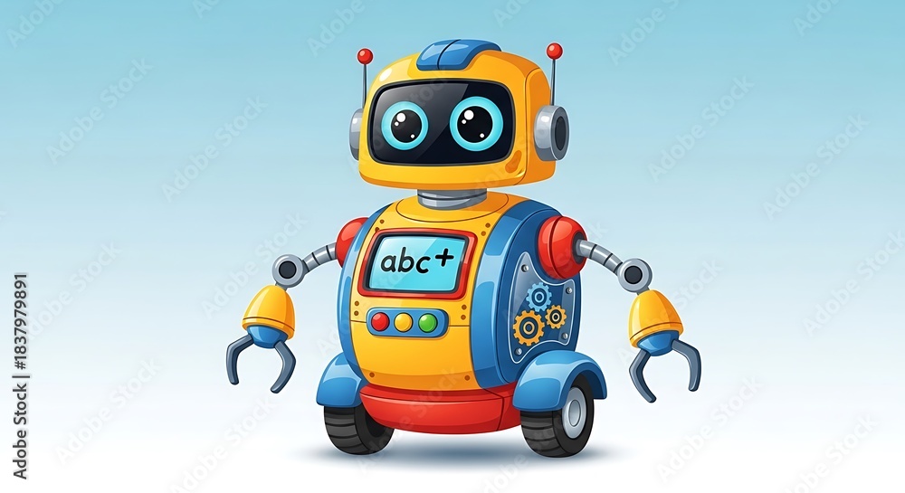 Fototapeta premium Friendly Cartoon Robot with ABC Display for Educational Technology.
