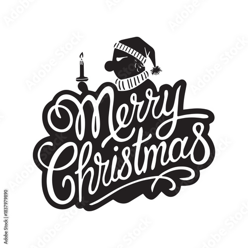 Merry Christmas Calligraphy Script with Child Silhouette Holding a Lit Candle.