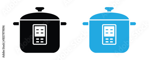 Vector icon of electric pressure cooker. Multicooker vector design. Multicooker icon in color, Electric pressure cooker icon set black and blue. isolated on white background .