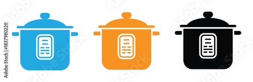 Vector icon of electric pressure cooker. Multicooker vector design. Multicooker icon in color,  Electric pressure cooker icon set black and blue. isolated on white background .