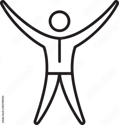 Simple minimalist line drawing of a joyful person celebrating with outstretched arms