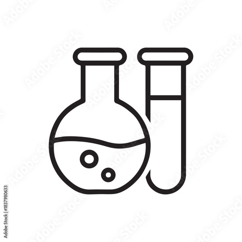 Minimalist line art icon of laboratory flask and test tube for scientific research and education