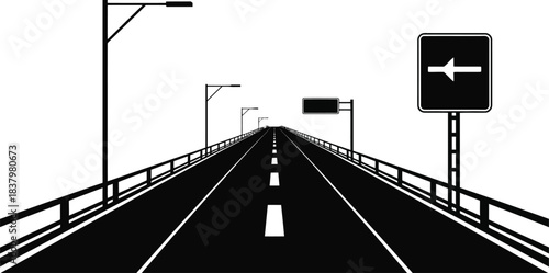 Highway road perspective vector icon, transportation infrastructure concept, solid black flat silhouette, clean modern design.