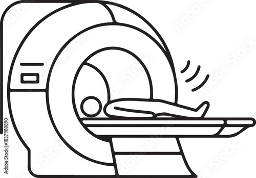 Clean black and white line art icon illustrating a magnetic resonance imaging scan of the brain