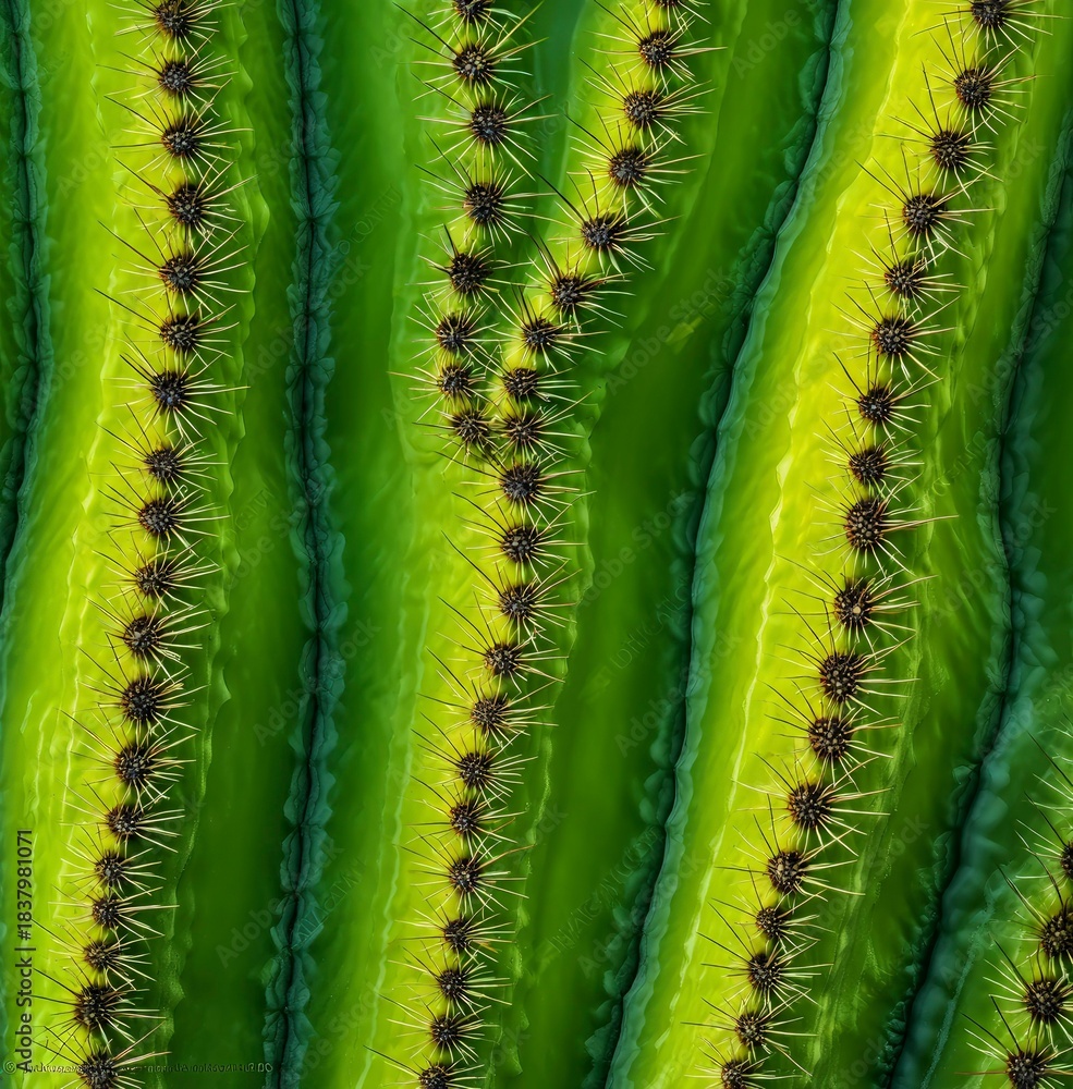 Naklejka premium Close-up Image of Vibrant Green Cactus Skin with Sharp Spines