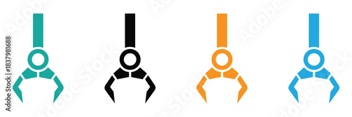 grip icon set isolated on transparent background. Four robotic claw icons in different colors. grip vector icon from gym and fitness for web, mobile apps and ui. Crane claw game. Machine robotic toy. 