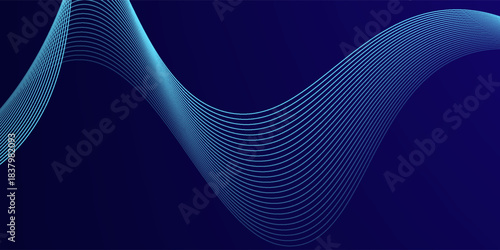 Abstract glowing wave lines on dark blue background. Dynamic wave pattern. Modern flowing wavy lines. Futuristic technology concept. Suit for banner, poster, cover, brochure, flyer, website