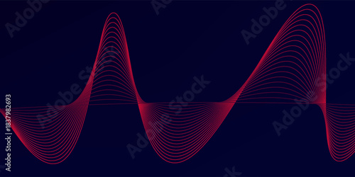 Abstract red wave line pattern on dark blue background. Futuristic technology concept. Suit for banner, poster, cover, brochure, flyer, website