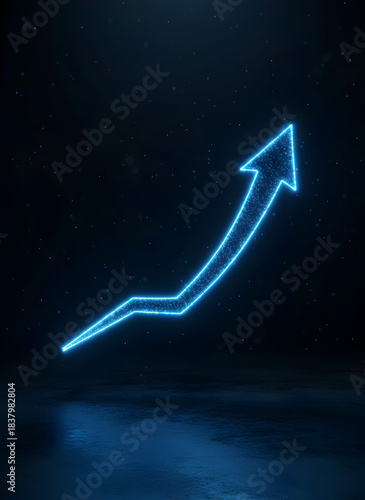 Glowing Blue Growth Arrow Rising in Futuristic Dark Space