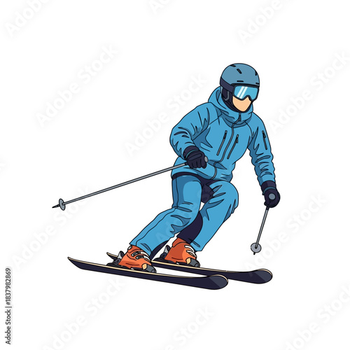 Dynamic alpine skier in full blue winter sports attire.