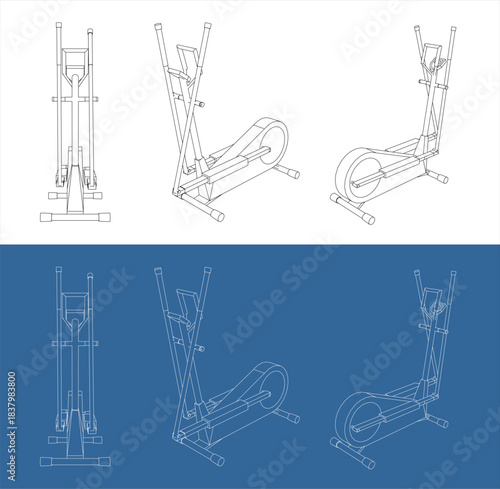 Three Views of Elliptical Cross Trainer Wireframe