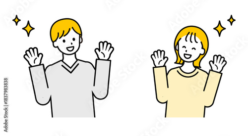 シンプルな私服の大人の男女_うれしい