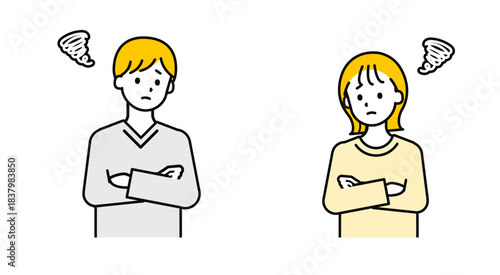 シンプルな私服の大人の男女_困った