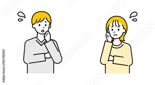 シンプルな私服の大人の男女_困った