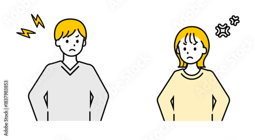 シンプルな私服の大人の男女_怒る