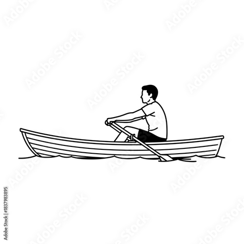 Man rowing boat on water with focused determination and effort.