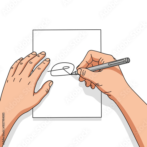 Hands signing a document with a pen.