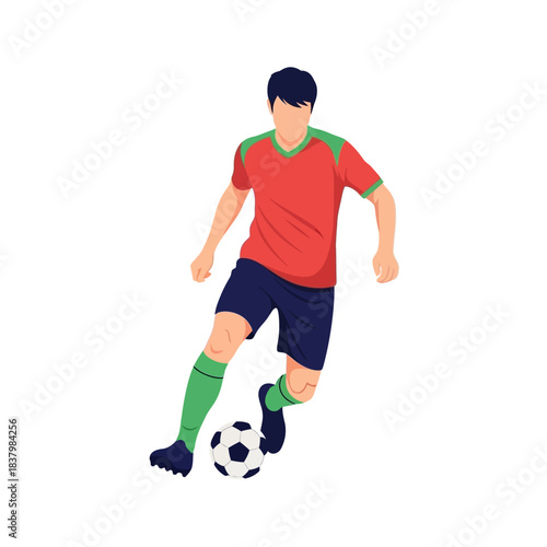 Soccer player dribbling the ball with focused determination on the field.