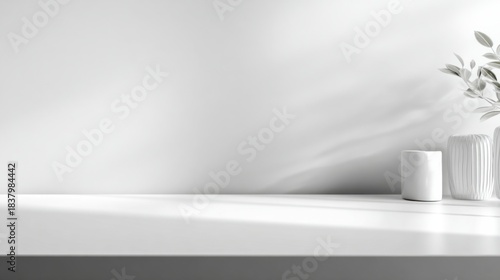 Wallpaper Mural Minimal white still life composition with ceramic vase leaves and soft natural sunlight on neutral wall ideal for lifestyle background and interior design mockups Torontodigital.ca