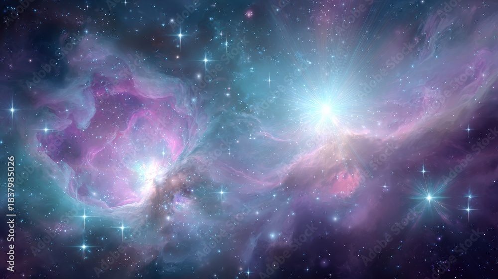 Obraz premium Vibrant Nebula Cloud in Deep Space with Bright Stars, Galaxy Cosmic Background