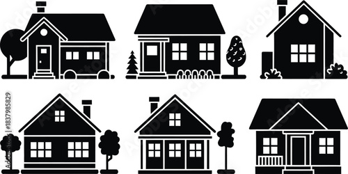 House icons set vector home silhouettes