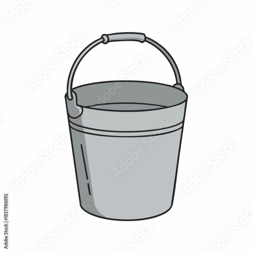 Grey Metal Bucket with a Sturdy Handle Illustration