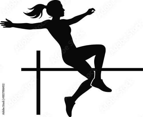 High jump silhouette, athletic woman vector, sports illustration, track and field art, dynamic motion, female athlete, black and white design
