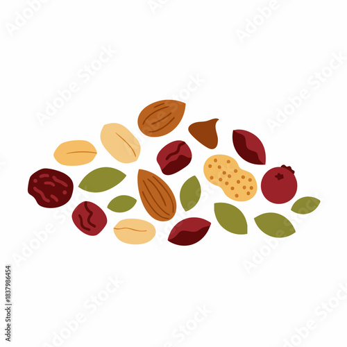 Colorful Mix of Nuts, Dried Fruits, and Berries