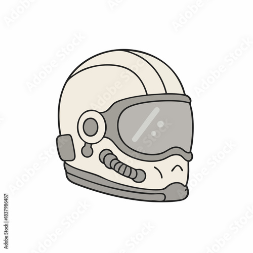Cartoon Astronaut Helmet with Gray Visor and Cream Shell Illustration