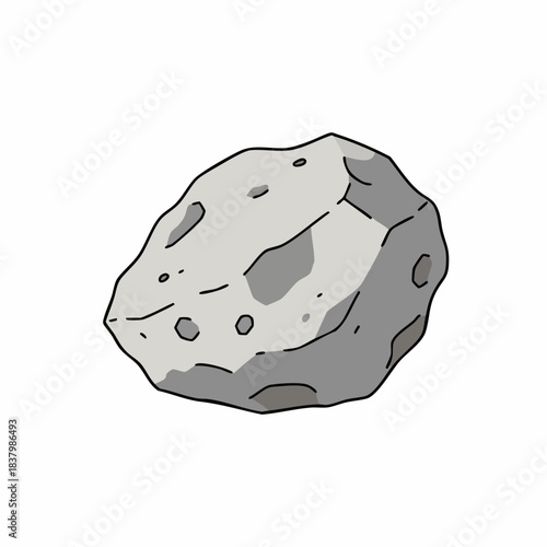 Cartoonish Gray Rock with Detailed Outlines and Surface Markings