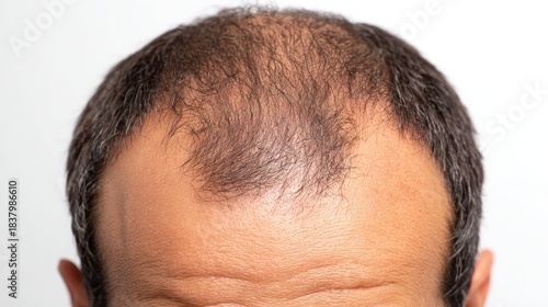 a bald man. the focus is on his head, with his hairline extending all the way back to the crown of his head