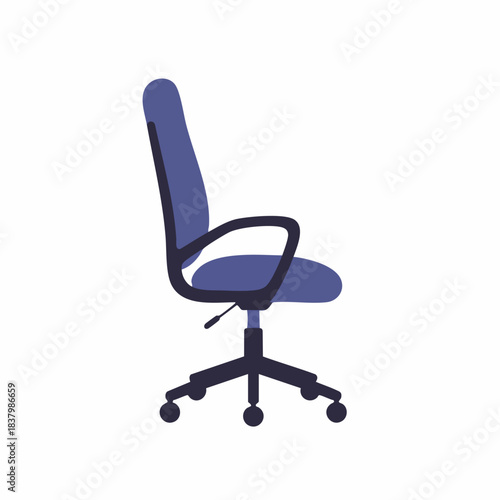 Modern Blue Office Chair with Armrests, Side View, Isolated Design.