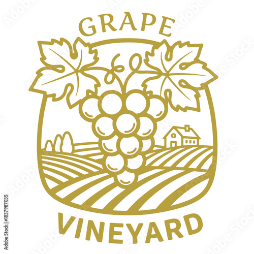 Vintage Gold Grape Vineyard Logo Emblem - Simple Winery Farm Label or Product Packaging Design Icon