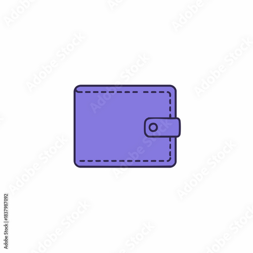 Stylized Violet Wallet with Dashed Border and Circular Snap Closure