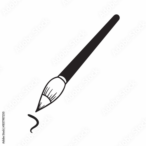 Simple Black and White Illustration of a Paintbrush with a Curved Stroke