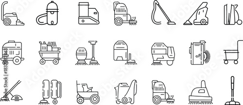 Steam Cleaner Icons, Line Vector Set of Industrial and Home Cleaning Equipment