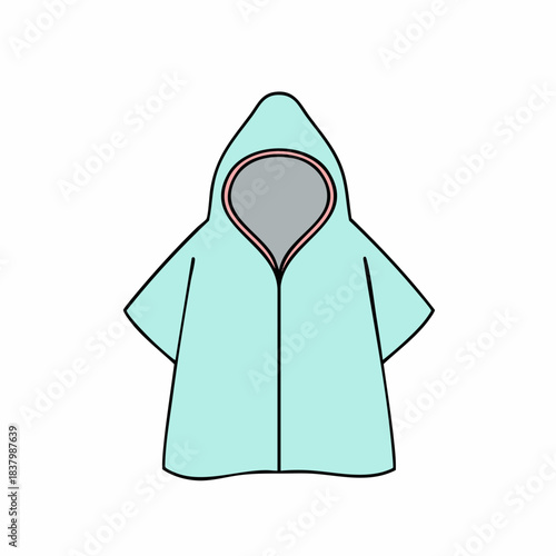 Light Blue Hooded Towel Poncho with Pink Trim and Gray Interior Illustration