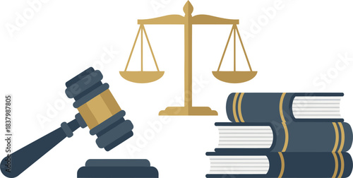 Exploring the fundamental principles of law and justice with a gavel scales and important legal texts