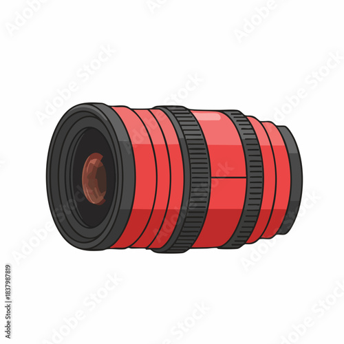 Vibrant Red Camera Lens in Cartoon Style