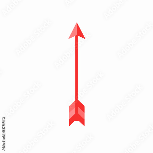 Stylized Red Arrow with Geometric Fletching and Pointed Head, Upward Direction
