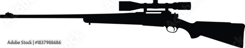 Sniper rifle silhouette vector, black firearm icon, tactical weapon graphic, military gun profile, precision shooting illustration pack