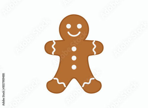 A classic gingerbread man cookie with white icing decorations.