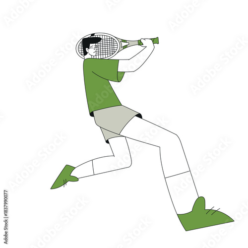 Sport with Man Character Play Tennis with Racquet Vector Illustration