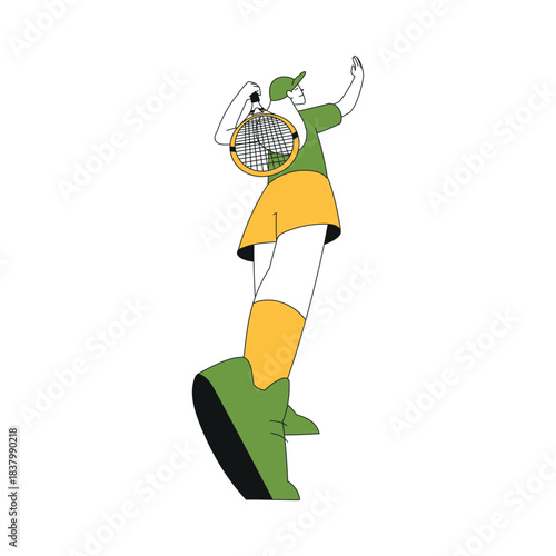 Sport with Woman Character Play Tennis with Racquet Vector Illustration
