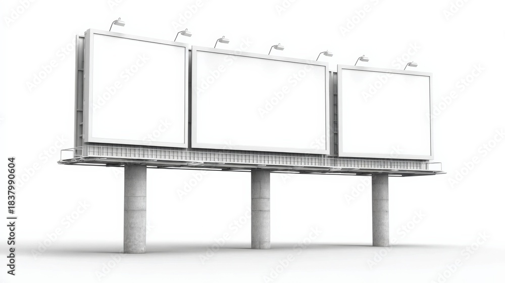 Obraz premium Triple Billboard Mockup on White Background, Ideal for Advertising Campaigns and Marketing Presentations