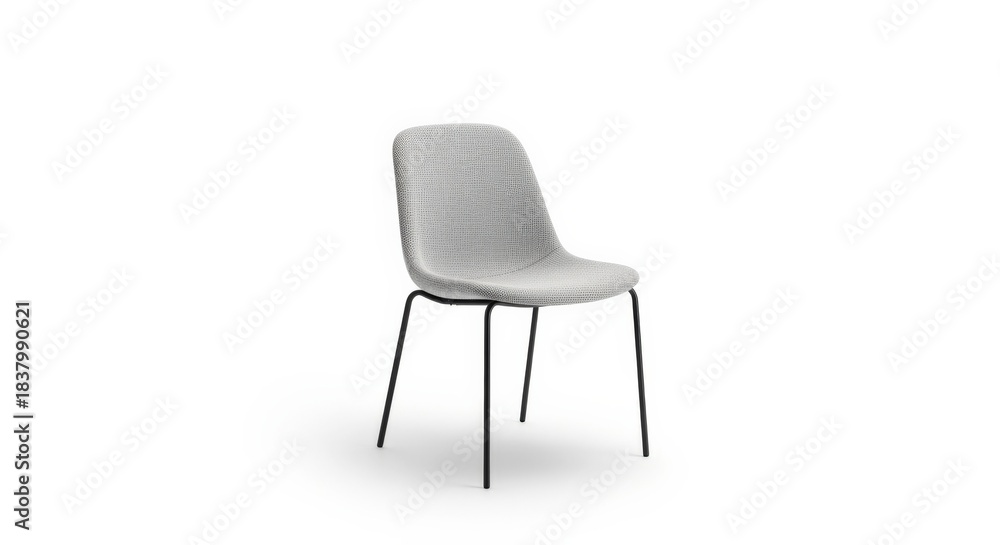 Fototapeta premium Contemporary gray upholstered chair with black metal legs isolated on white background, showcasing modern furniture design
