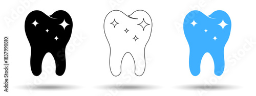 Tooth icon. Tooth icon on a white background, isolated. The icon has three uses in applications and websites. Vector illustration. Tooth icon on a white background.